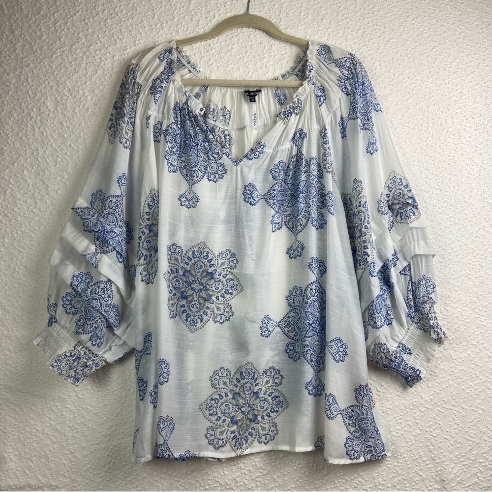 Blue and White Patterned Women's Top